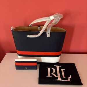 Ralph Lauren Navy, Orange && white Karly Tote